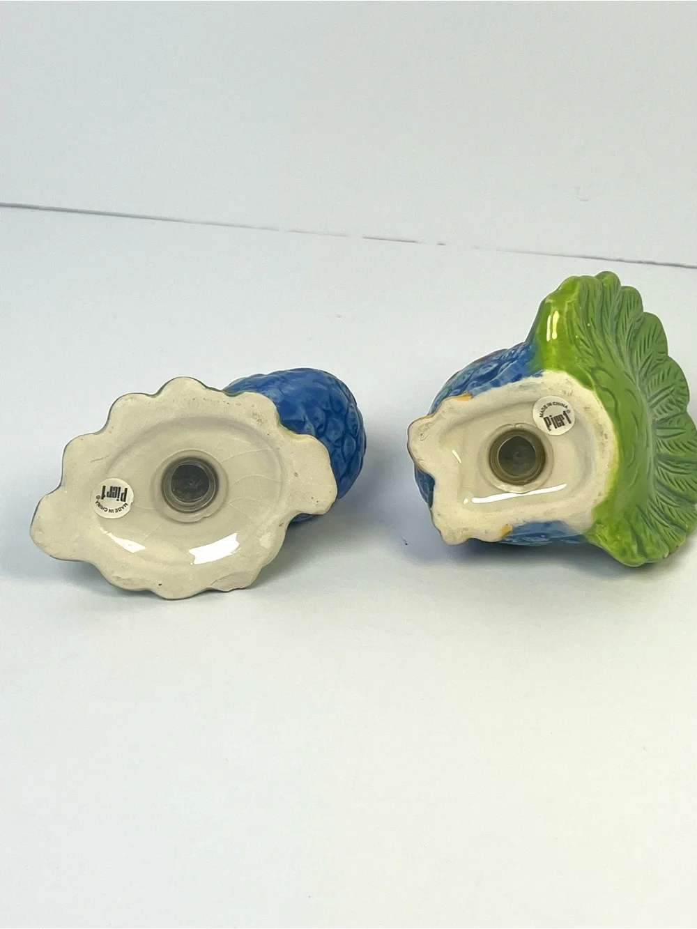 Pier 1 Ceramic Peacock Salt & Pepper Shakers Set of 2 Blue Green Vintage